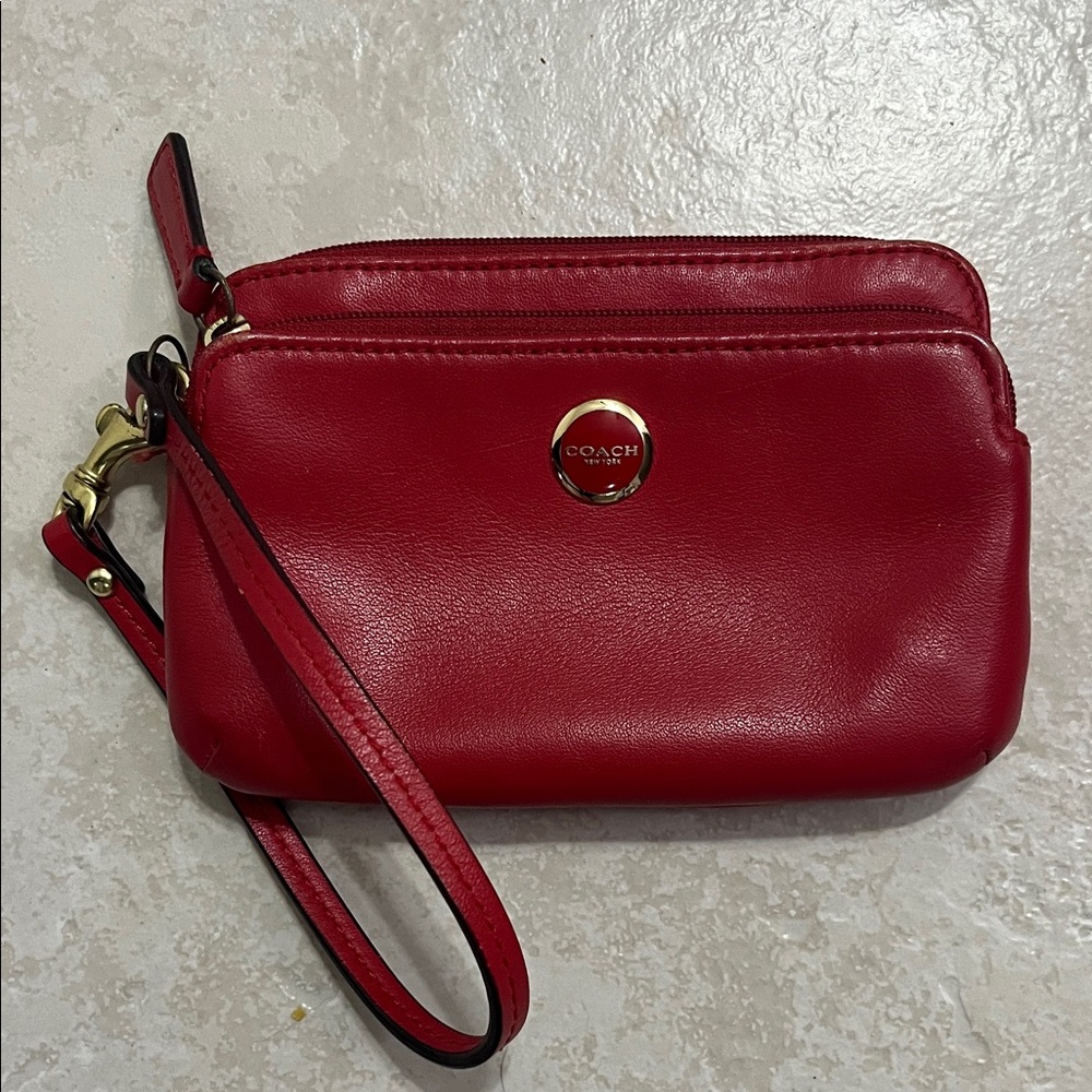 Coach Cherry Red Leather Wristlet